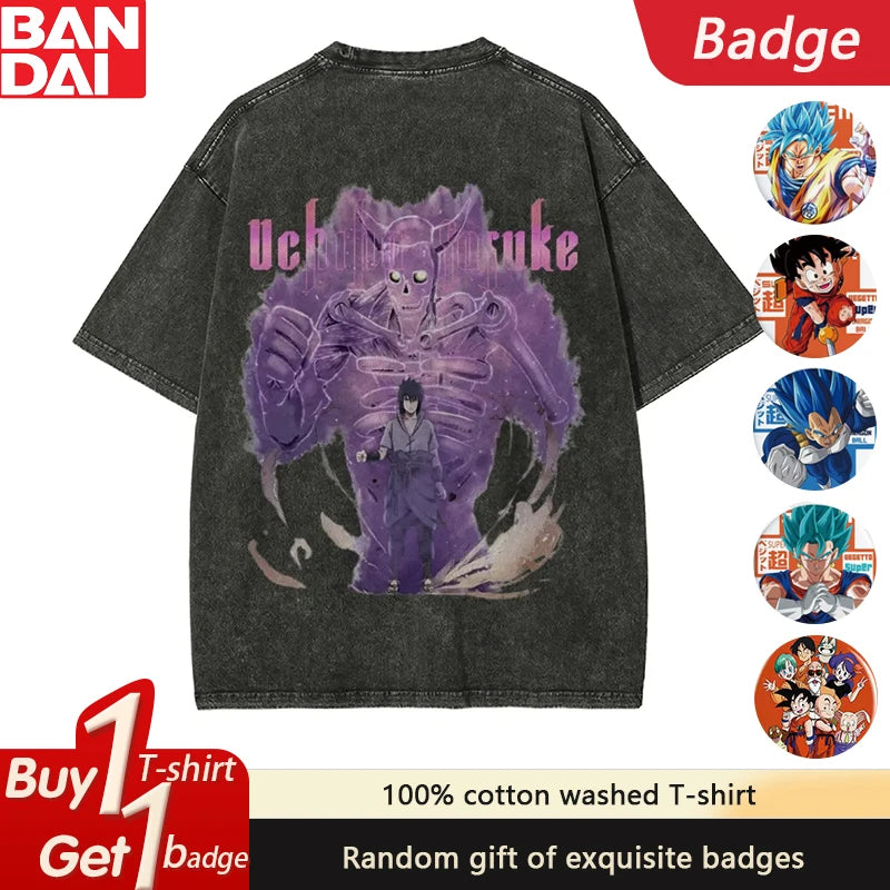 A vintage-style Naruto Washed T-Shirt made of premium distressed cotton, featuring a retro Japanese anime graphic for summer streetwear.