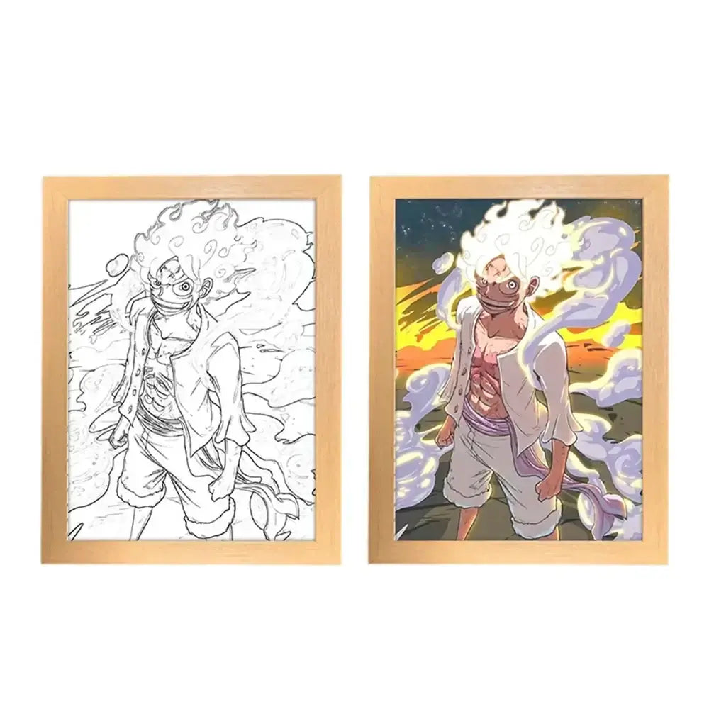 A creative One Piece Photo Frame Night Light displaying anime characters Luffy and Zoro, serving as a bedside decoration painting.