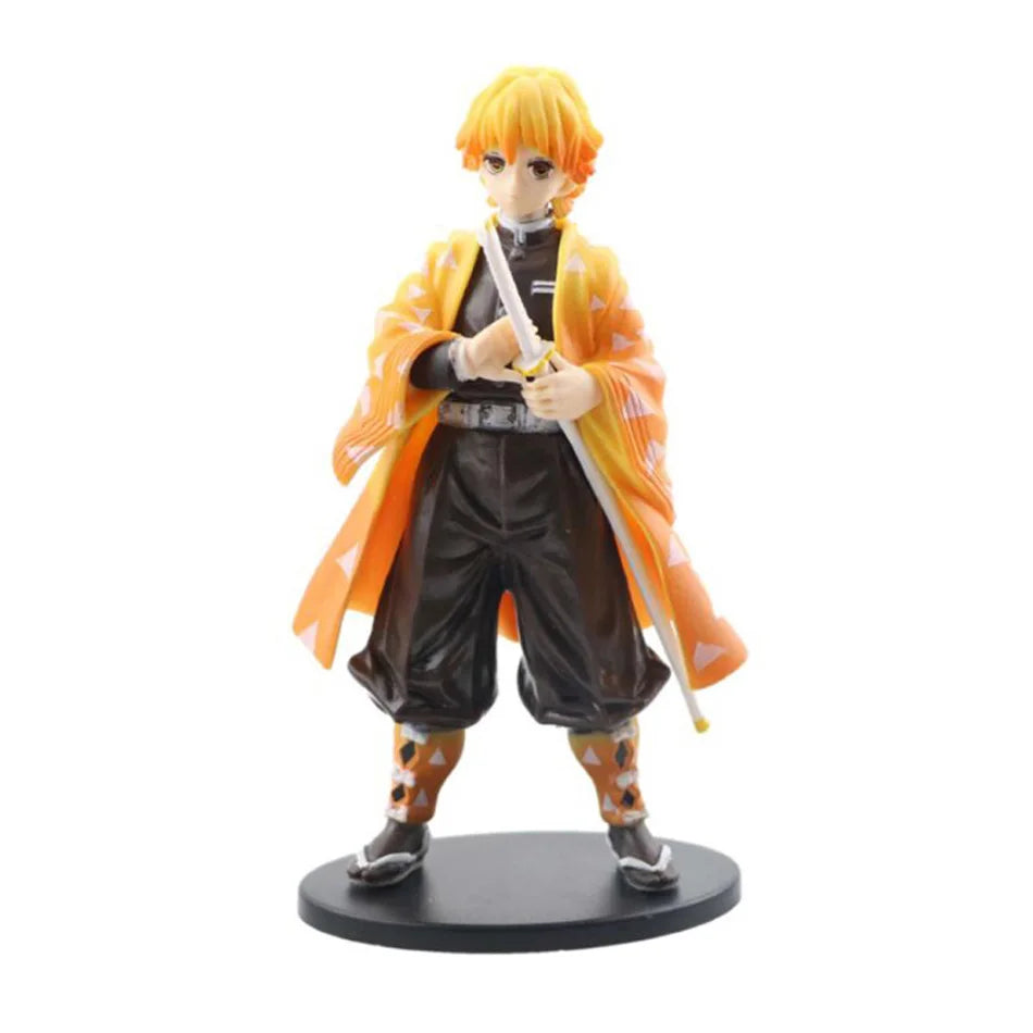 A high-quality Demon Slayer Action Figure PVC model collection featuring Kamado Tanjirou, Agatsuma Zenitsu, and Nezuko in dynamic warrior poses.