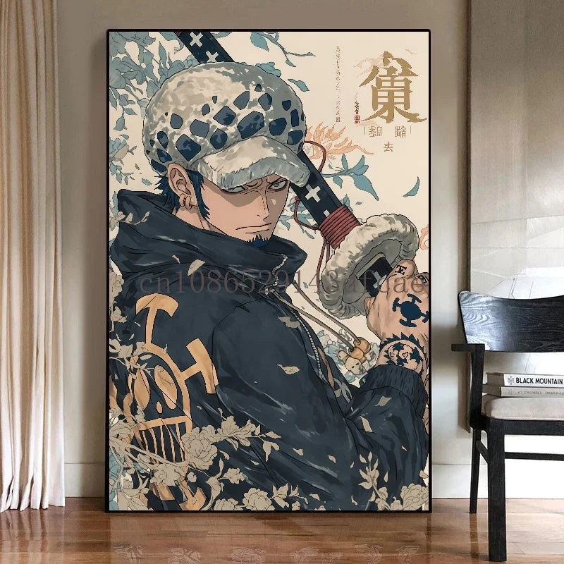 A high-quality One Piece Canvas Print featuring classic Japanese anime characters like Luffy, designed as unframed wall art for living room decoration.