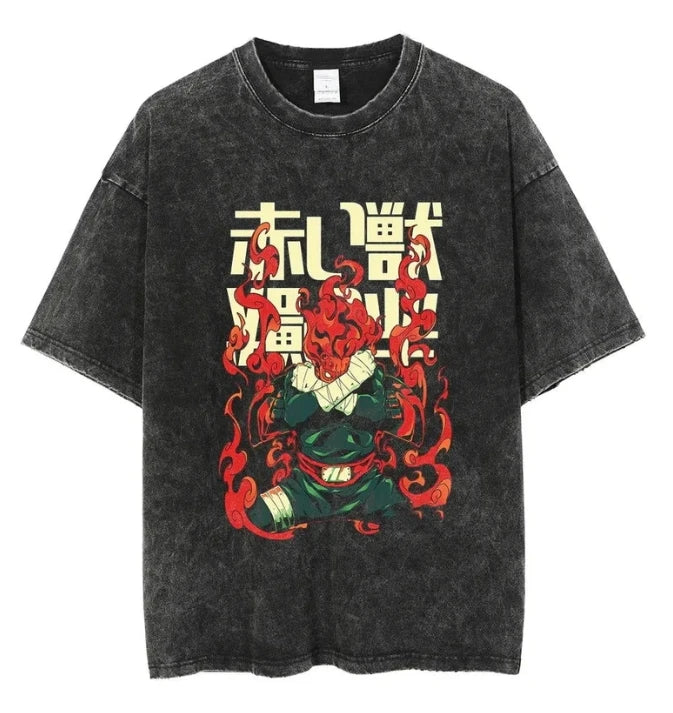 A retro washed Uchiha Sasuke T-shirt featuring a high-quality anime graphic print, designed as oversized cotton streetwear for men and women.