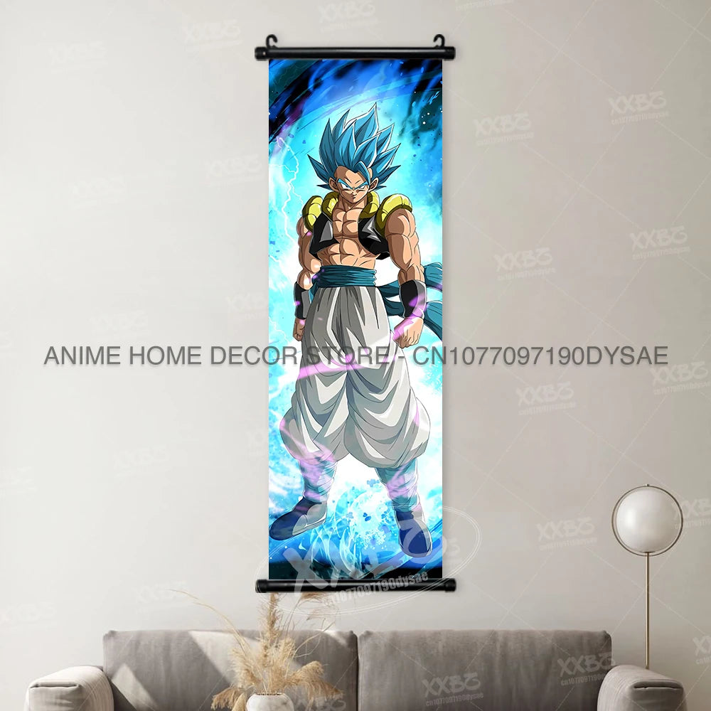High-definition Dragon Ball Posters hanging scroll wall art featuring Son Goku, Vegeta, and Frieza printed on canvas for home decor.