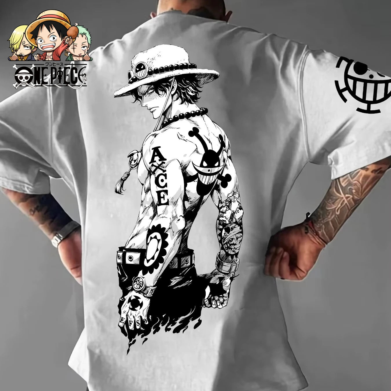A trendy oversized One Piece Luffy T-Shirt made of soft cotton, featuring a Y2K anime graphic print for men's summer streetwear.