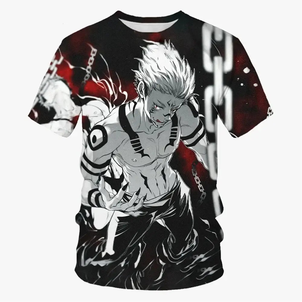 A collection of Fashion Trend Anime 3D Print T-Shirts for summer, featuring oversized streetwear styles for men, women, and kids.