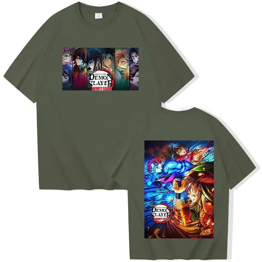 A unisex Anime Demon Slayer Infinity Castle T-Shirt in a Harajuku crewneck style, perfect as a fan gift.