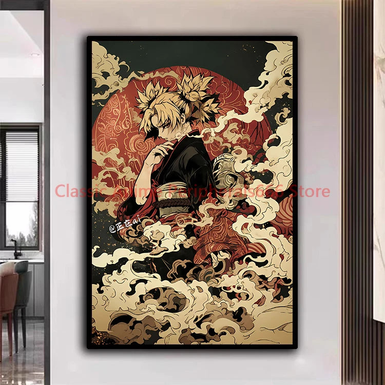 A traditional Ukiyo-e style Naruto Poster canvas painting featuring Akatsuki members Itachi and Sasuke for aesthetic home decor.
