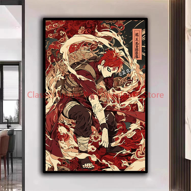 A traditional Ukiyo-e style Naruto Poster canvas painting featuring Akatsuki members Itachi and Sasuke for aesthetic home decor.