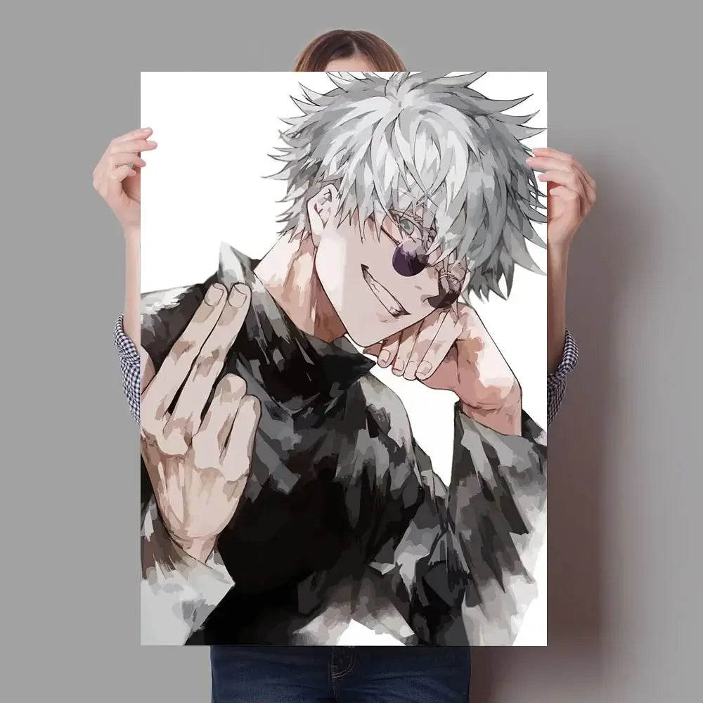 A high-definition Jujutsu Kaisen Poster printed on canvas, featuring a comic-style illustration of Gojo Satoru and Ryomen Sukuna for home wall decoration.