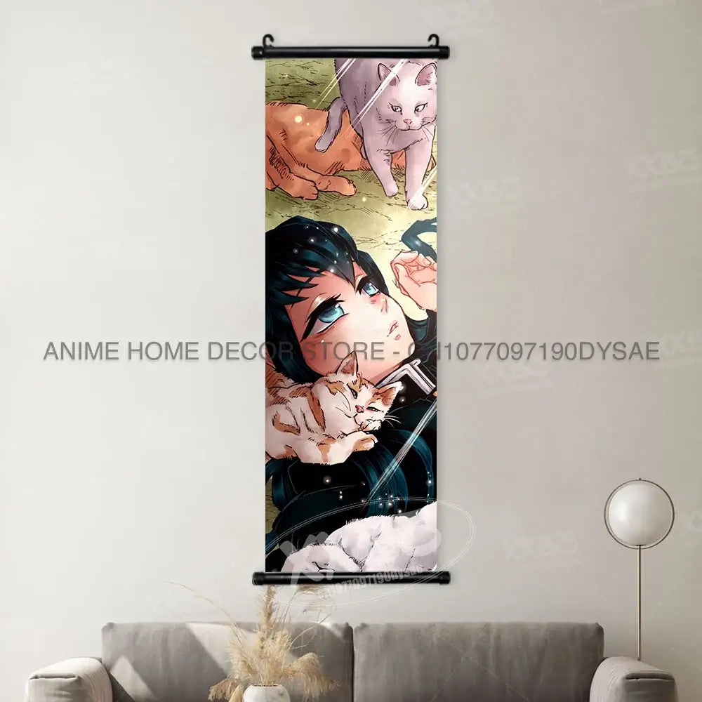 High-quality Demon Slayer Posters wall art scrolls featuring Hashira Kanroji Mitsuri, Iguro Obanai, and Tokitou Muichirou for home decor.