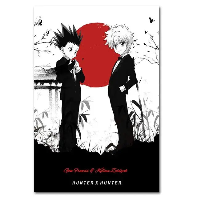 A retro style Hunter x Hunter Anime Poster printed on high-quality canvas featuring Gon and Killua, ideal for home decor and kids' bedrooms.