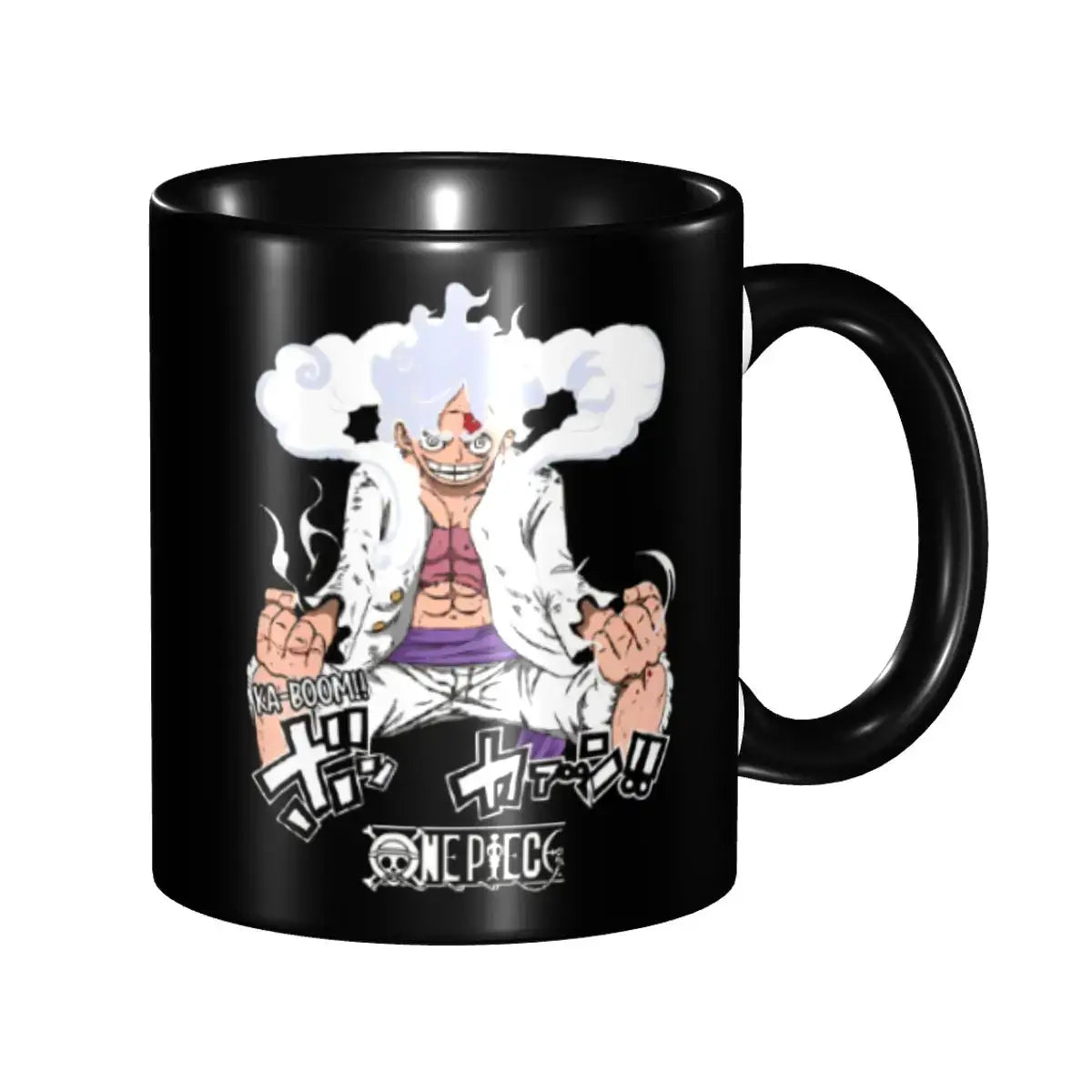 A ceramic Monkey D Luffy Quotes One Piece Mug featuring funny anime text and pirate character art, designed as a durable present for kids.