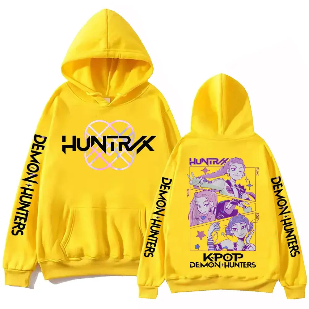 A unisex Autumn Anime Demon Hunters Hoodie in a Y2K Harajuku hip hop style, designed as alphabet sportswear.