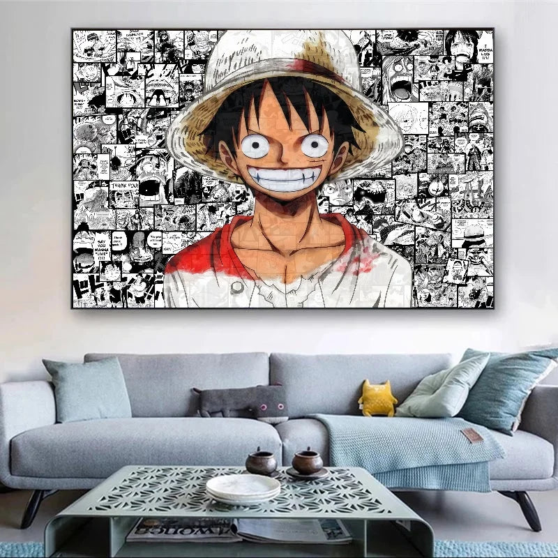A classic cartoon style One Piece Luffy Zoro Poster printed on high-definition canvas, perfect for decorating a living room, corridor, or child's bedroom.