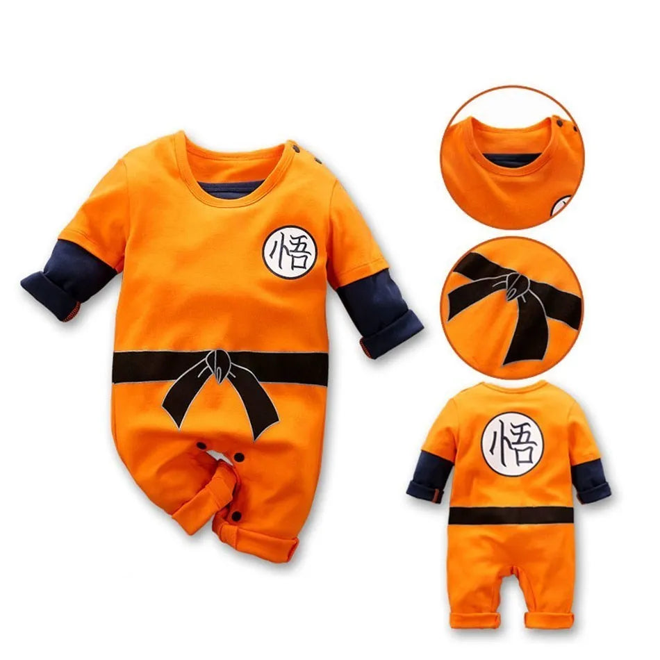 A newborn infant wearing one of the Anime Baby Rompers, a cosplay costume available in Akatsuki, Nezuko, and Tanjirou styles.