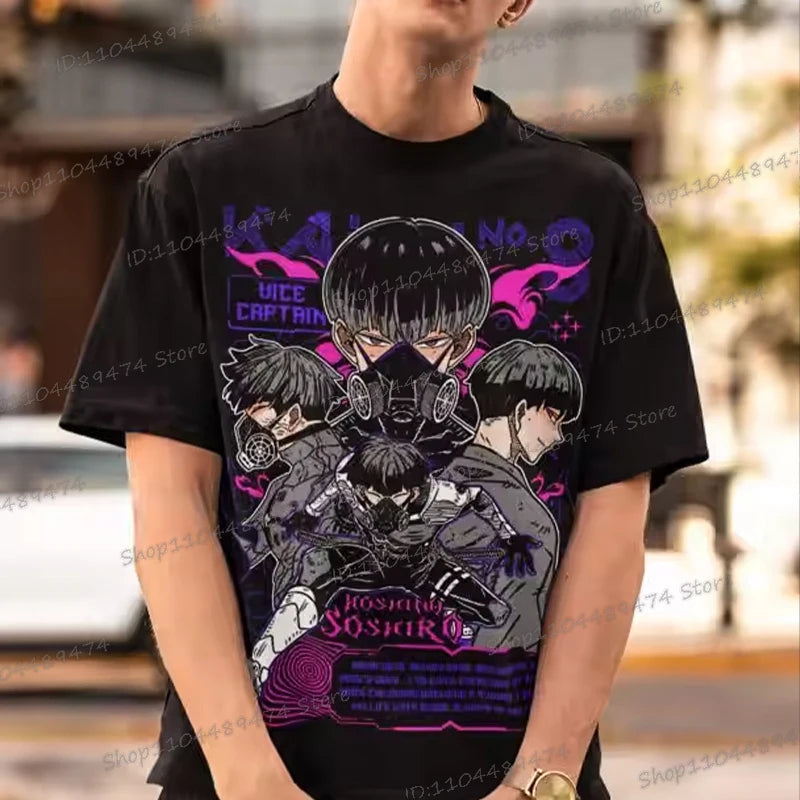 A trendy Y2K Anime Kaiju No 8 T-shirt with a creative Soshiro Hoshina print for men and women.