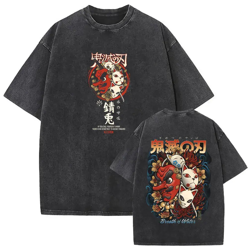 A vintage washed Demon Slayer Daki Graphic T-shirt with a cherry blossom design, an oversized casual cotton tee for men and women.