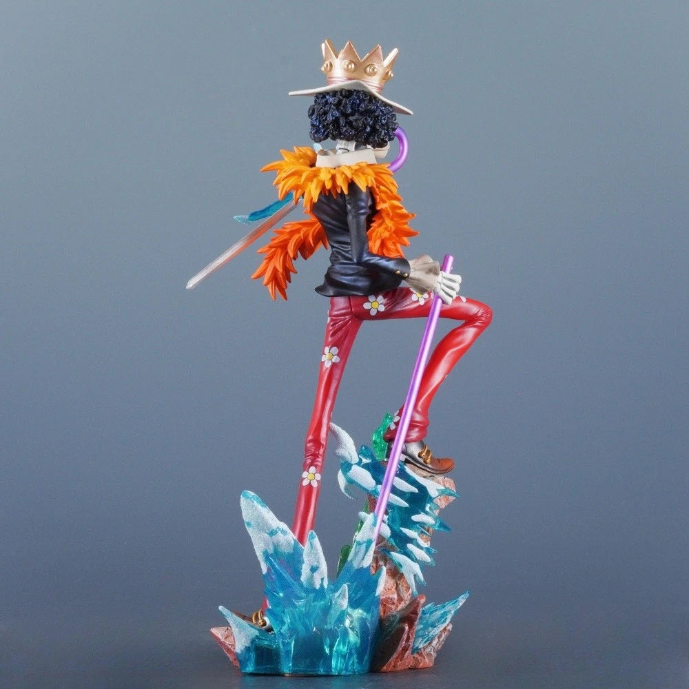 A high-quality 33cm One Piece Brook Figure made of PVC, featuring the Soul King in a dynamic pose for anime desktop decoration.