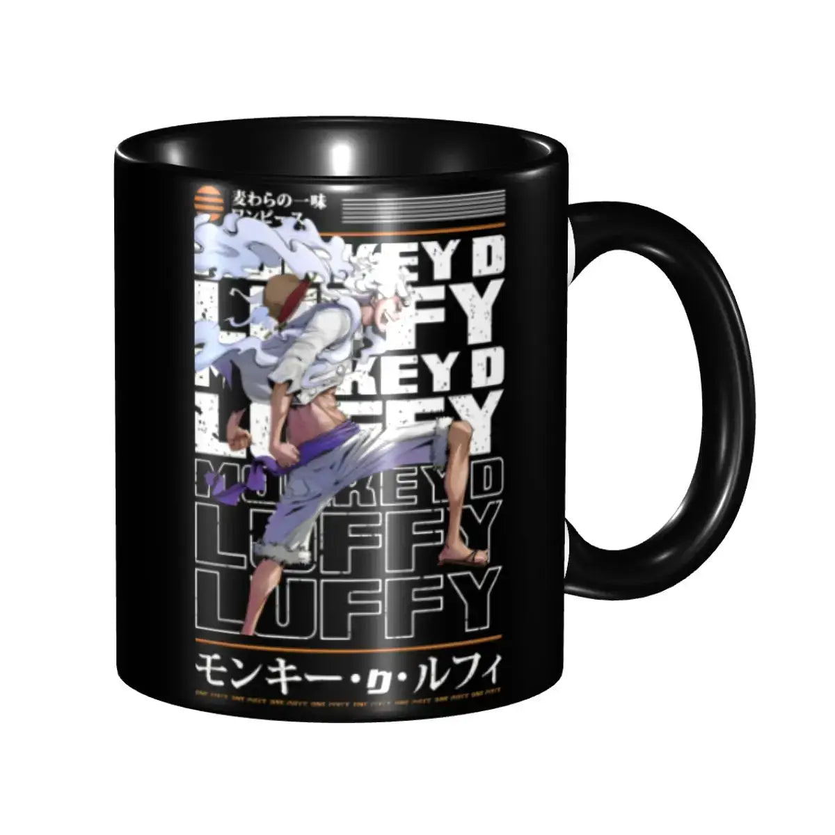 A ceramic Monkey D Luffy Quotes One Piece Mug featuring funny anime text and pirate character art, designed as a durable present for kids.