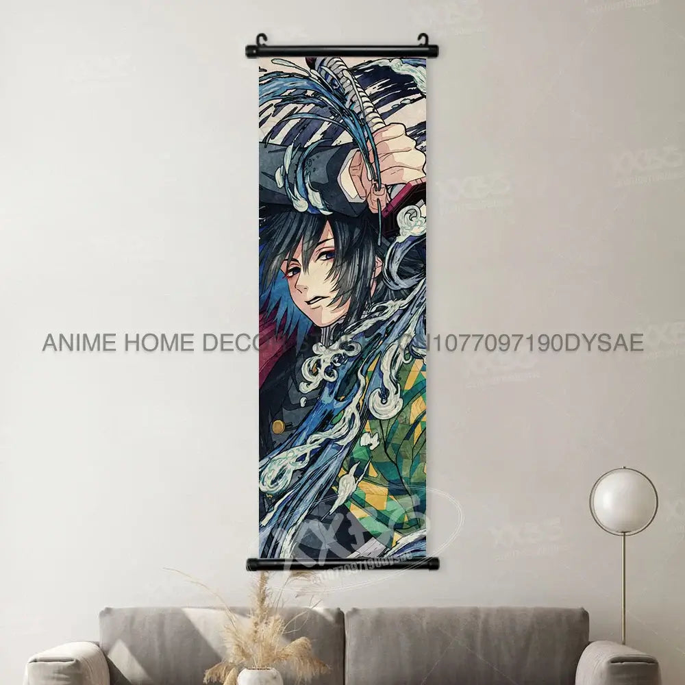 High-quality Demon Slayer Posters wall art scrolls featuring Hashira Kanroji Mitsuri, Iguro Obanai, and Tokitou Muichirou for home decor.