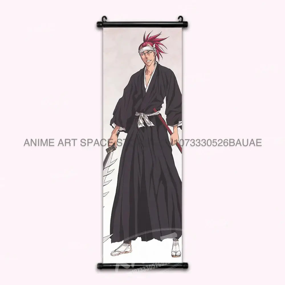 High-quality Bleach Anime Posters Japanese hanging scroll featuring Kurosaki Ichigo and Kuchiki Rukia printed on durable canvas for home decor.