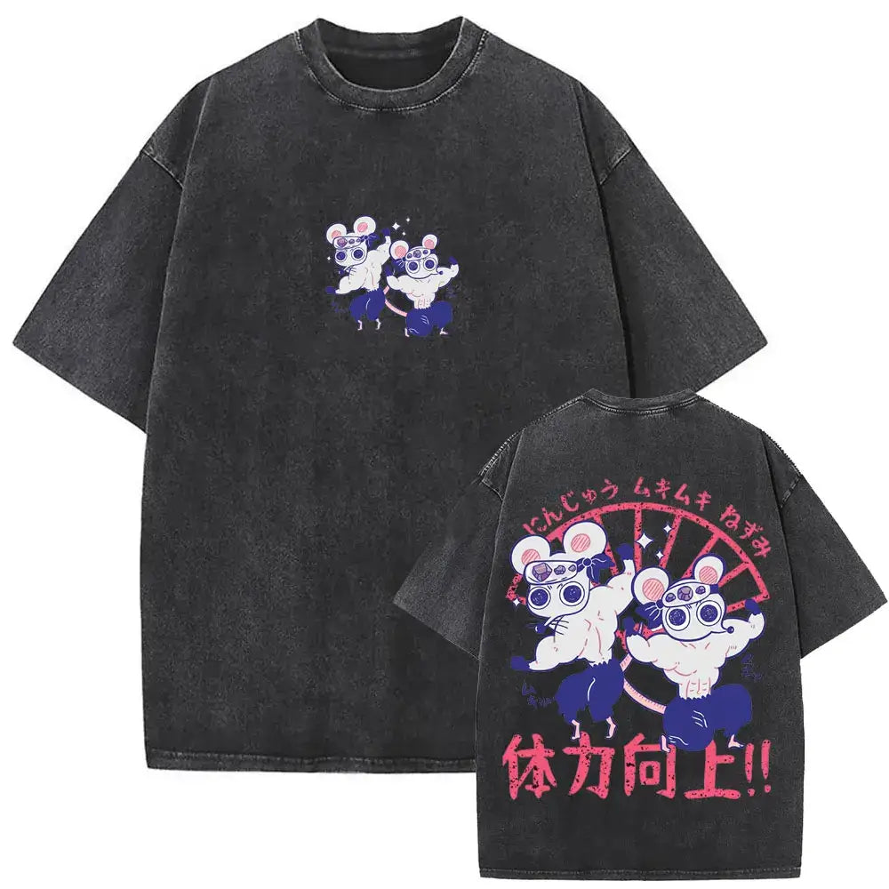 A vintage washed Demon Slayer Daki Graphic T-shirt with a cherry blossom design, an oversized casual cotton tee for men and women.