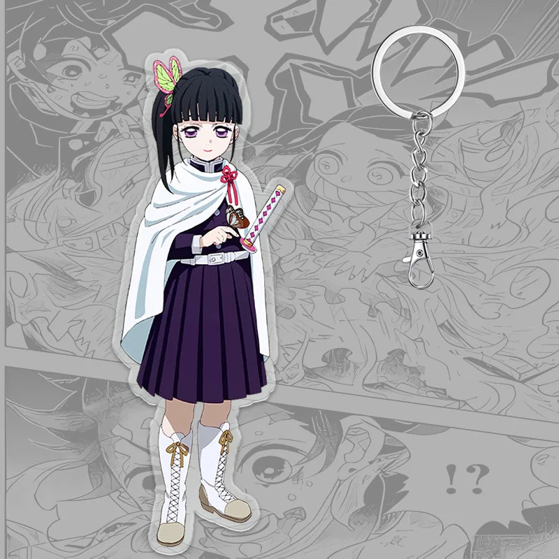 A 6cm Demon Slayer Keychain made of acrylic featuring a cute Tanjiro Kamado anime character, used as a bag pendant or key ring.