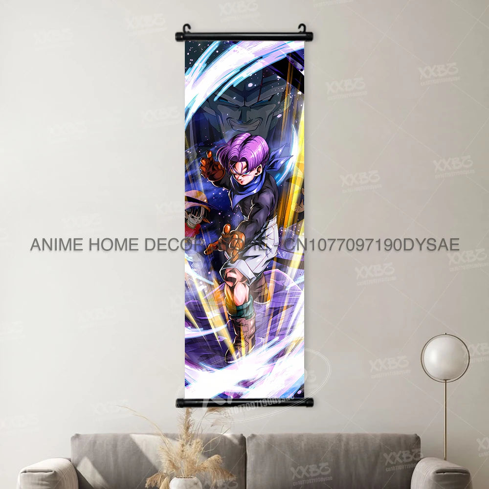 High-definition Dragon Ball Posters hanging scroll wall art featuring Son Goku, Vegeta, and Frieza printed on canvas for home decor.