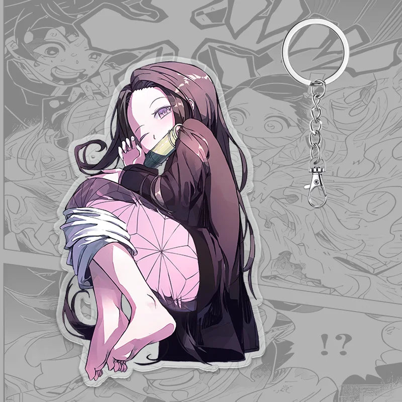 A 6cm Demon Slayer Keychain made of acrylic featuring a cute Tanjiro Kamado anime character, used as a bag pendant or key ring.