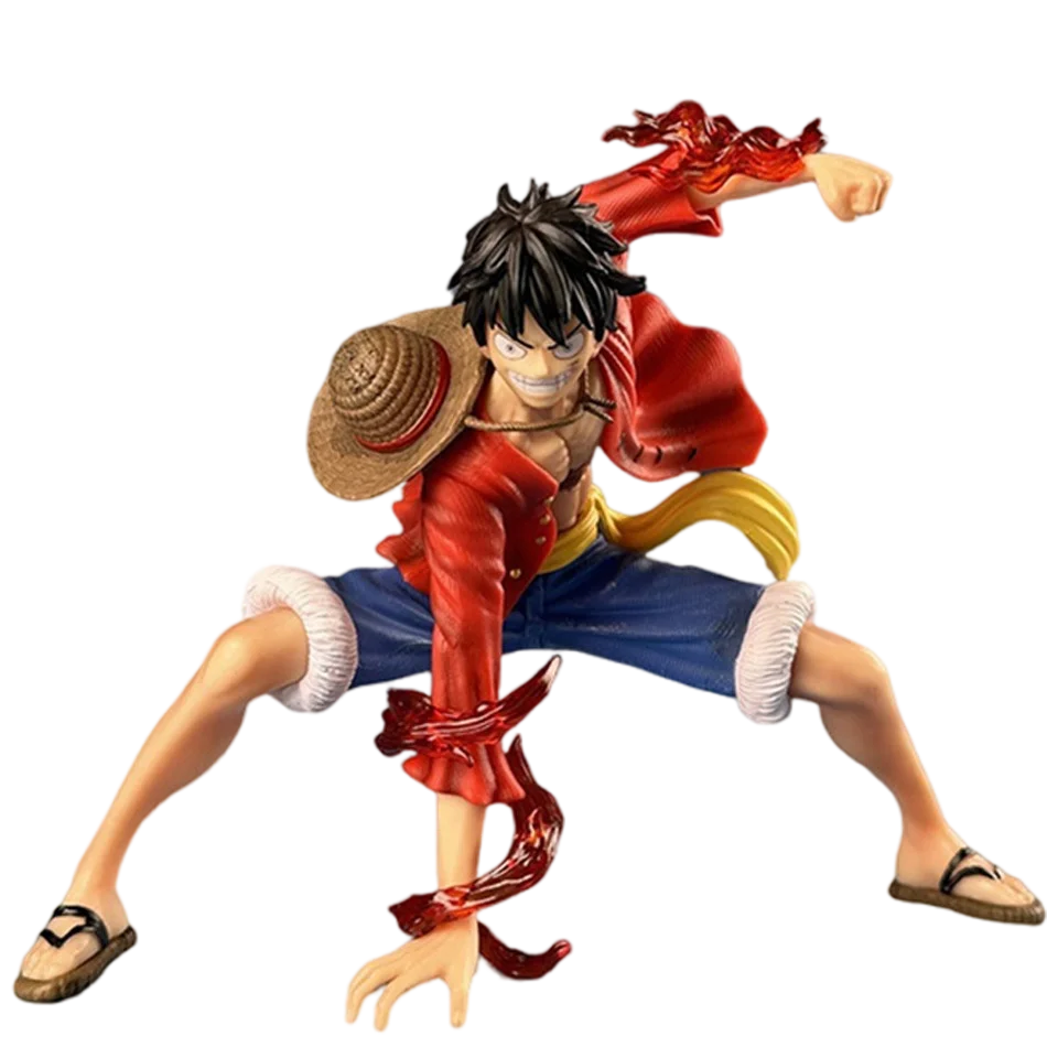A detailed 20cm One Piece Luffy Figures statue showing Monkey D. Luffy in a dynamic battle style pose, made of PVC for anime collections.