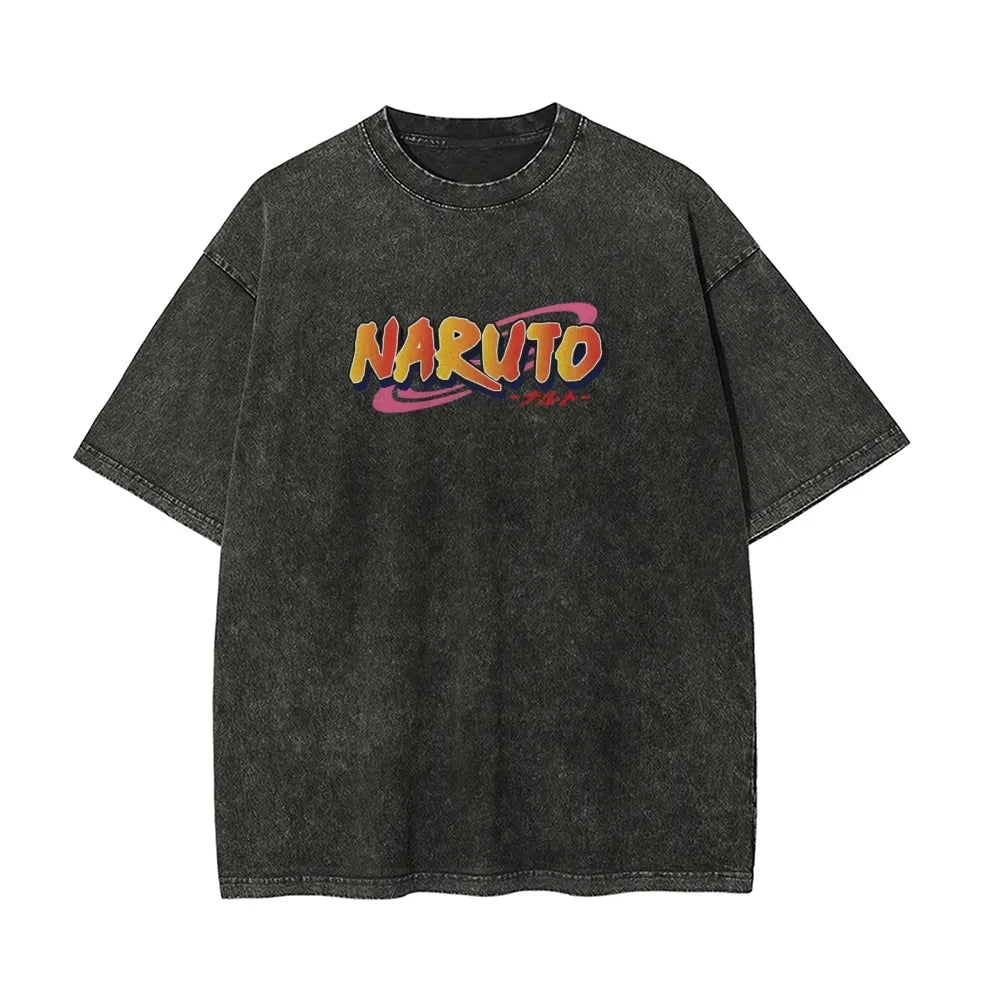 A vintage-style Naruto Washed T-Shirt made of premium distressed cotton, featuring a retro Japanese anime graphic for summer streetwear.