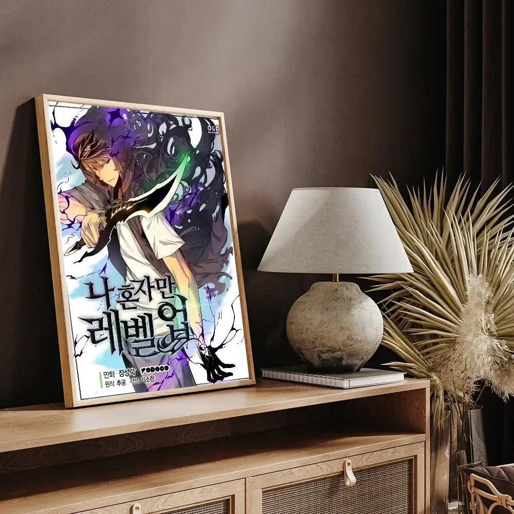 A vintage-style Solo Leveling Sticky Poster printed on whitepaper, featuring Sung Jinwoo and the Shadow Army with a DIY self-adhesive backing.