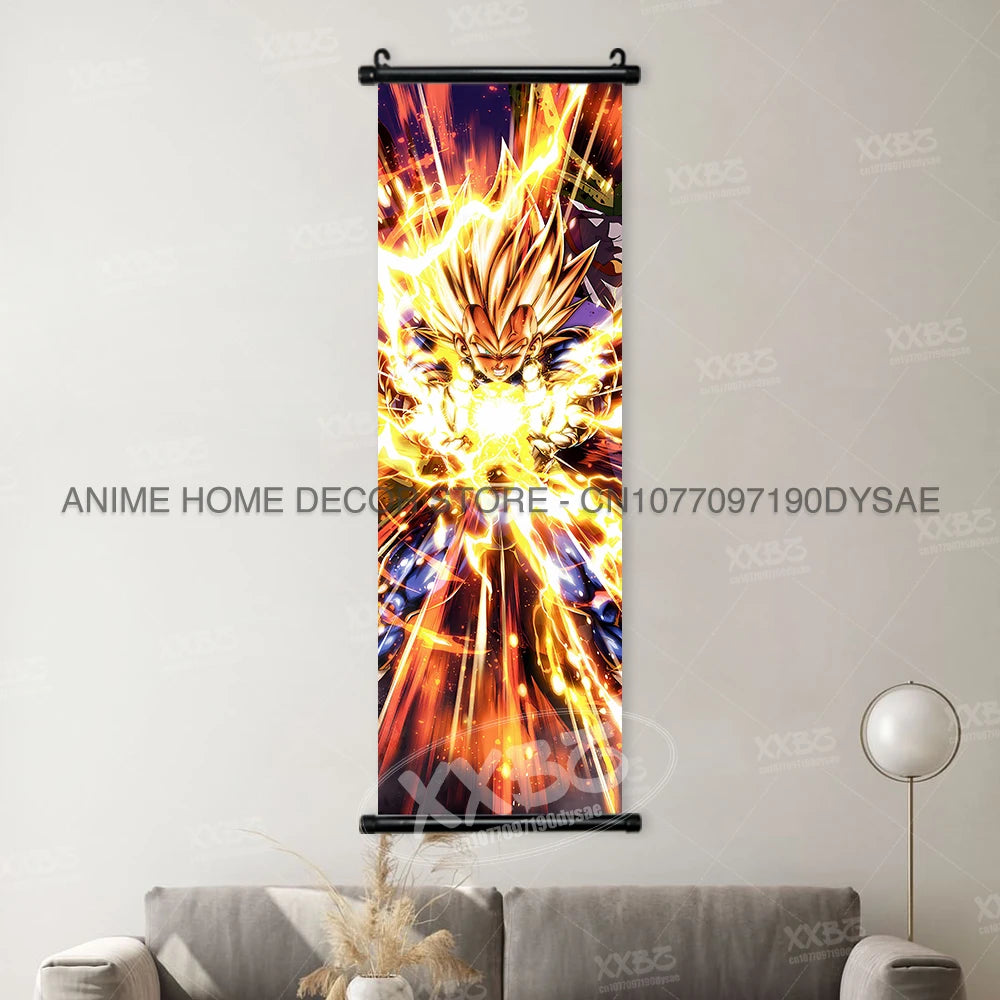 High-definition Dragon Ball Posters hanging scroll wall art featuring Son Goku, Vegeta, and Frieza printed on canvas for home decor.