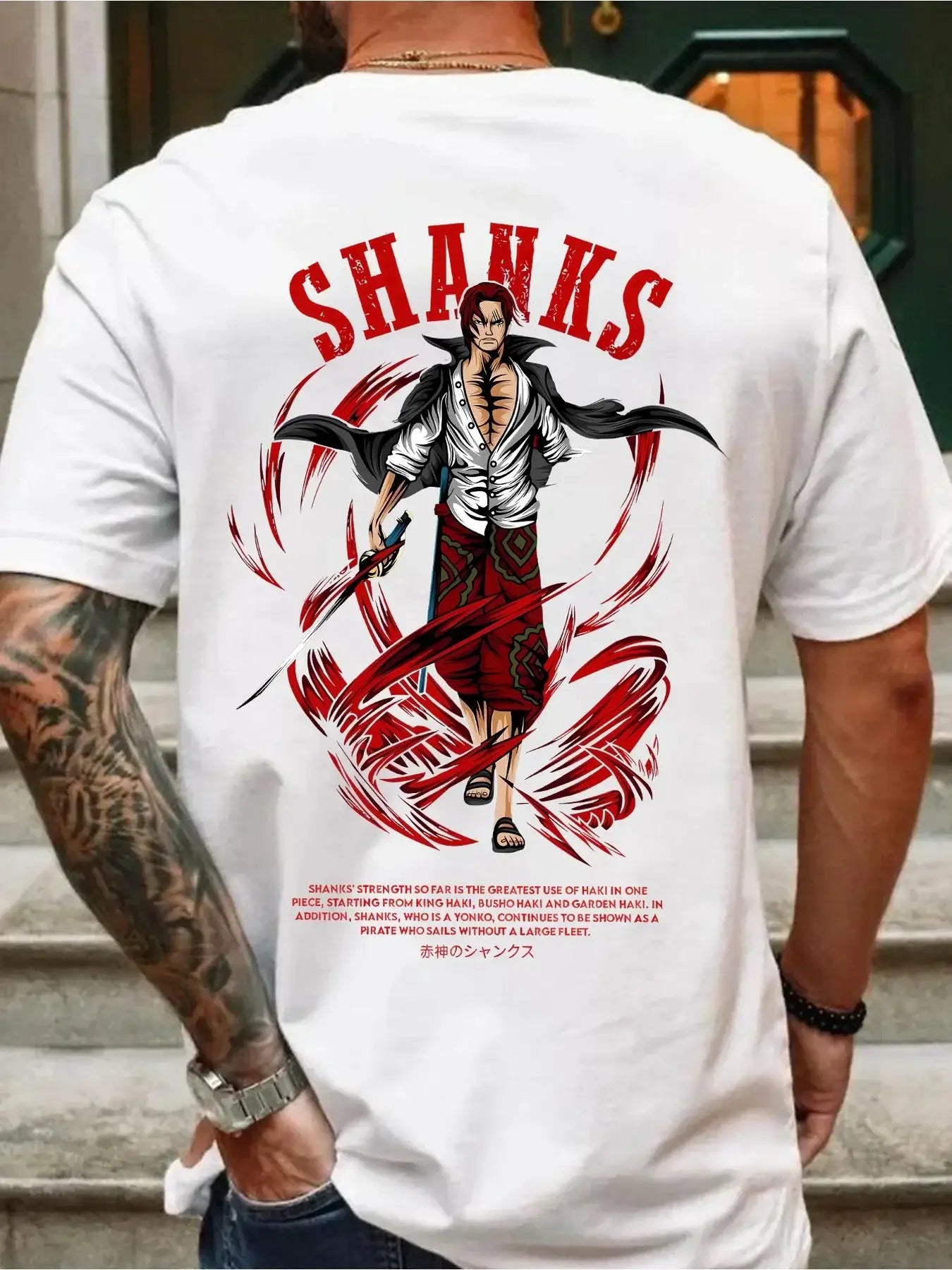 A retro, oversized One Piece Shanks Summer T-shirt in comfortable cotton, suitable for men and women's street and leisure wear.