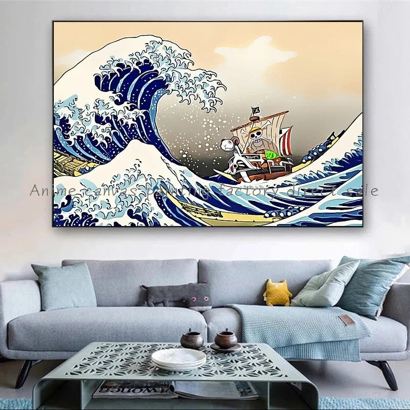 A high-quality Monkey D Luffy HD Poster printed on canvas, featuring Japanese anime art suitable for bar and home wall decoration.