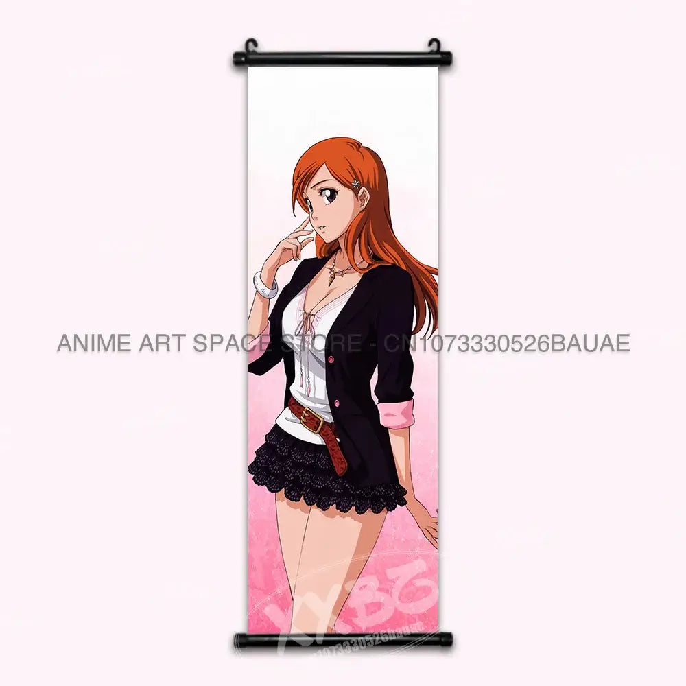 High-quality Bleach Anime Posters Japanese hanging scroll featuring Kurosaki Ichigo and Kuchiki Rukia printed on durable canvas for home decor.