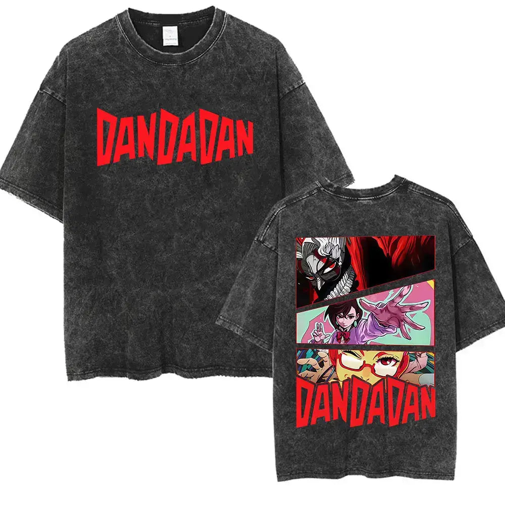 A unisex vintage washed Japan Anime Dandadan Okarun Graphic T Shirt made from high-quality cotton for streetwear fashion.