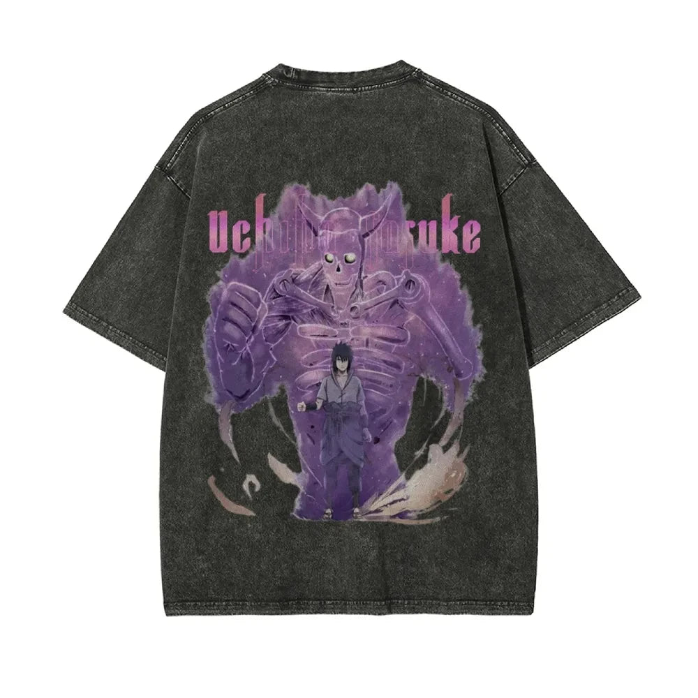 A vintage-style Naruto Washed T-Shirt made of premium distressed cotton, featuring a retro Japanese anime graphic for summer streetwear.