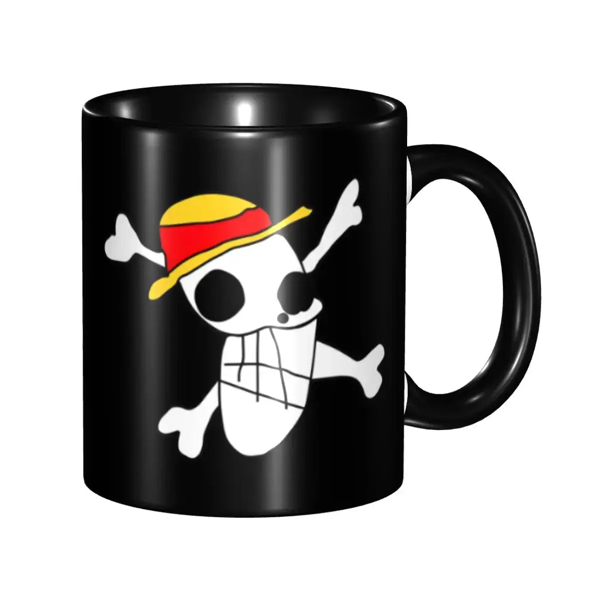 A ceramic Monkey D Luffy Quotes One Piece Mug featuring funny anime text and pirate character art, designed as a durable present for kids.
