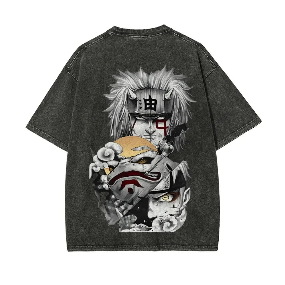 A vintage-style Naruto Washed T-Shirt made of premium distressed cotton, featuring a retro Japanese anime graphic for summer streetwear.