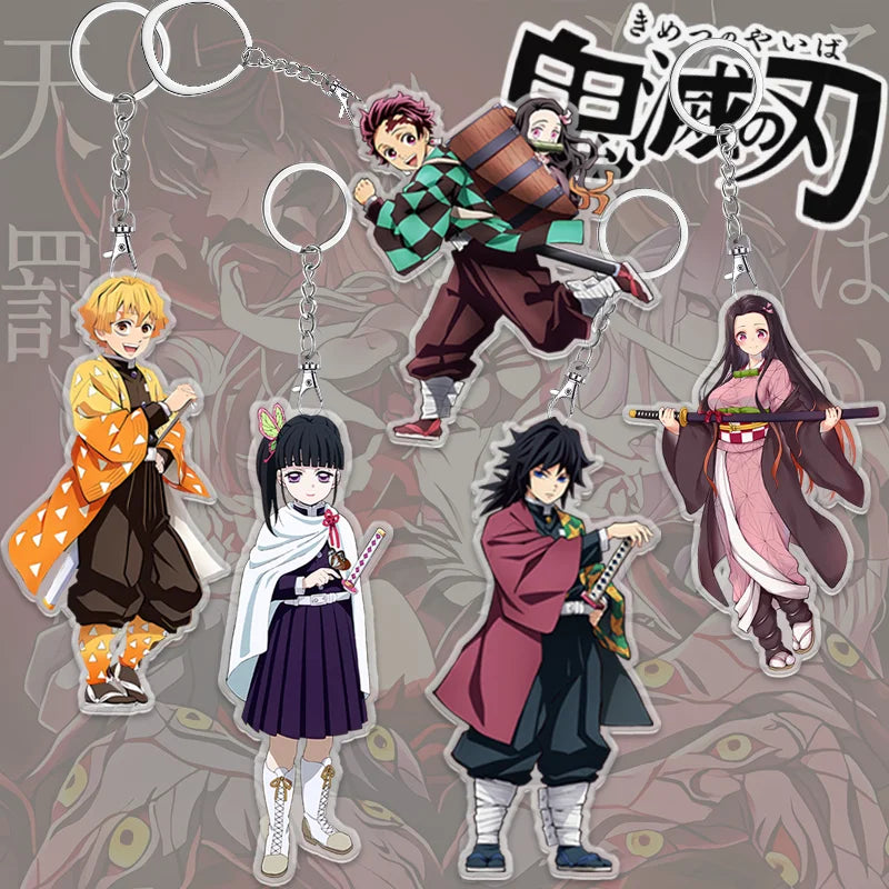 A 6cm Demon Slayer Keychain made of acrylic featuring a cute Tanjiro Kamado anime character, used as a bag pendant or key ring.