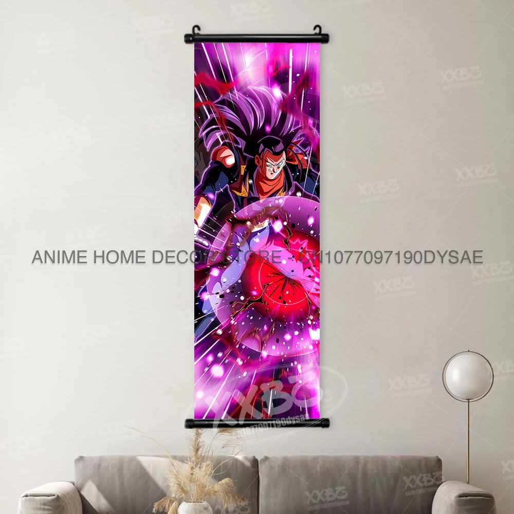 High-definition Dragon Ball Posters hanging scroll wall art featuring Son Goku, Vegeta, and Frieza printed on canvas for home decor.