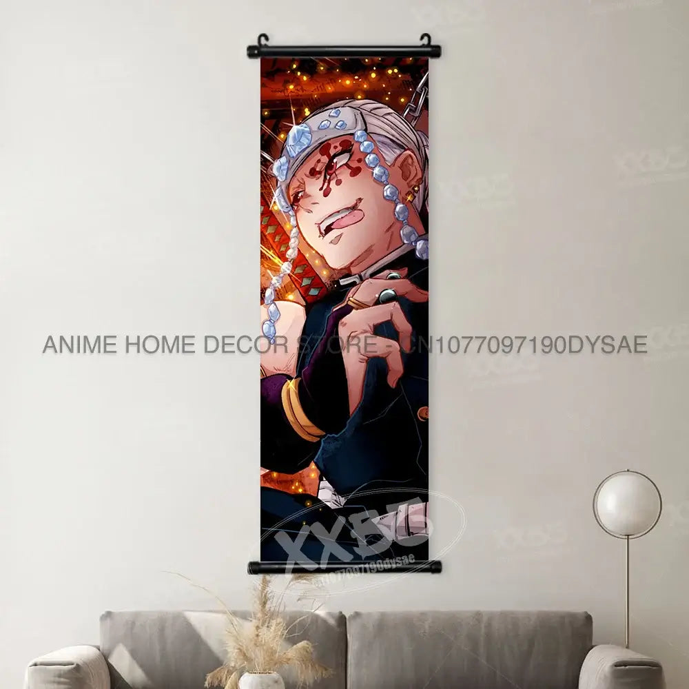 High-quality Demon Slayer Posters wall art scrolls featuring Hashira Kanroji Mitsuri, Iguro Obanai, and Tokitou Muichirou for home decor.