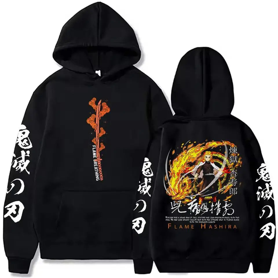 A street retro unisex Demon Slayer Uzui Tengen Hoodie with an anime character print for autumn and winter.