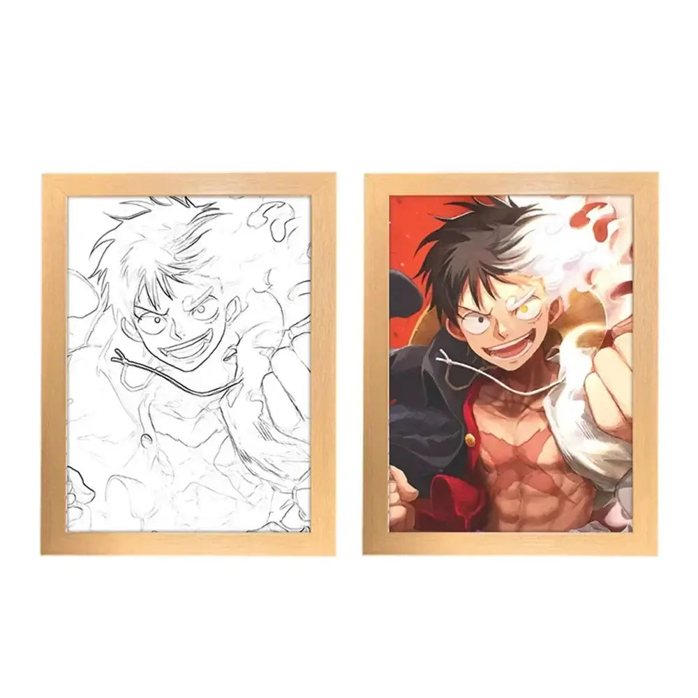 A creative One Piece Photo Frame Night Light displaying anime characters Luffy and Zoro, serving as a bedside decoration painting.