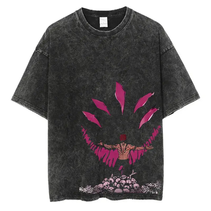 A vintage-style Anime Washed T-shirt made of 100% cotton, featuring an oversized Harajuku streetwear fit for men and women.