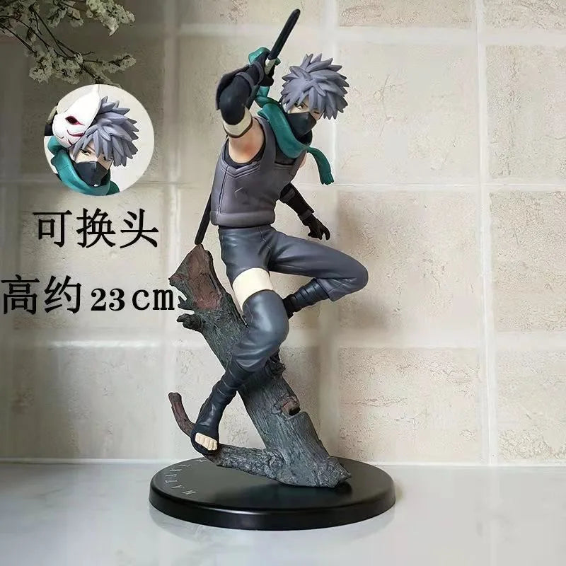 A handmade Naruto Kakashi Handmade Ornament, a model of the anime character from Shippuden running with a Konoha flag.