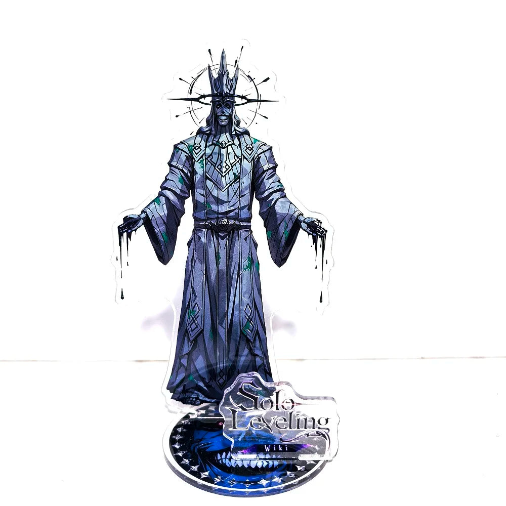 A high-definition 15cm Solo Leveling Acrylic Stand featuring Sung Jinwoo, Sung Jin Ah, and Yoo Jin Ho anime action figures for desk decoration.