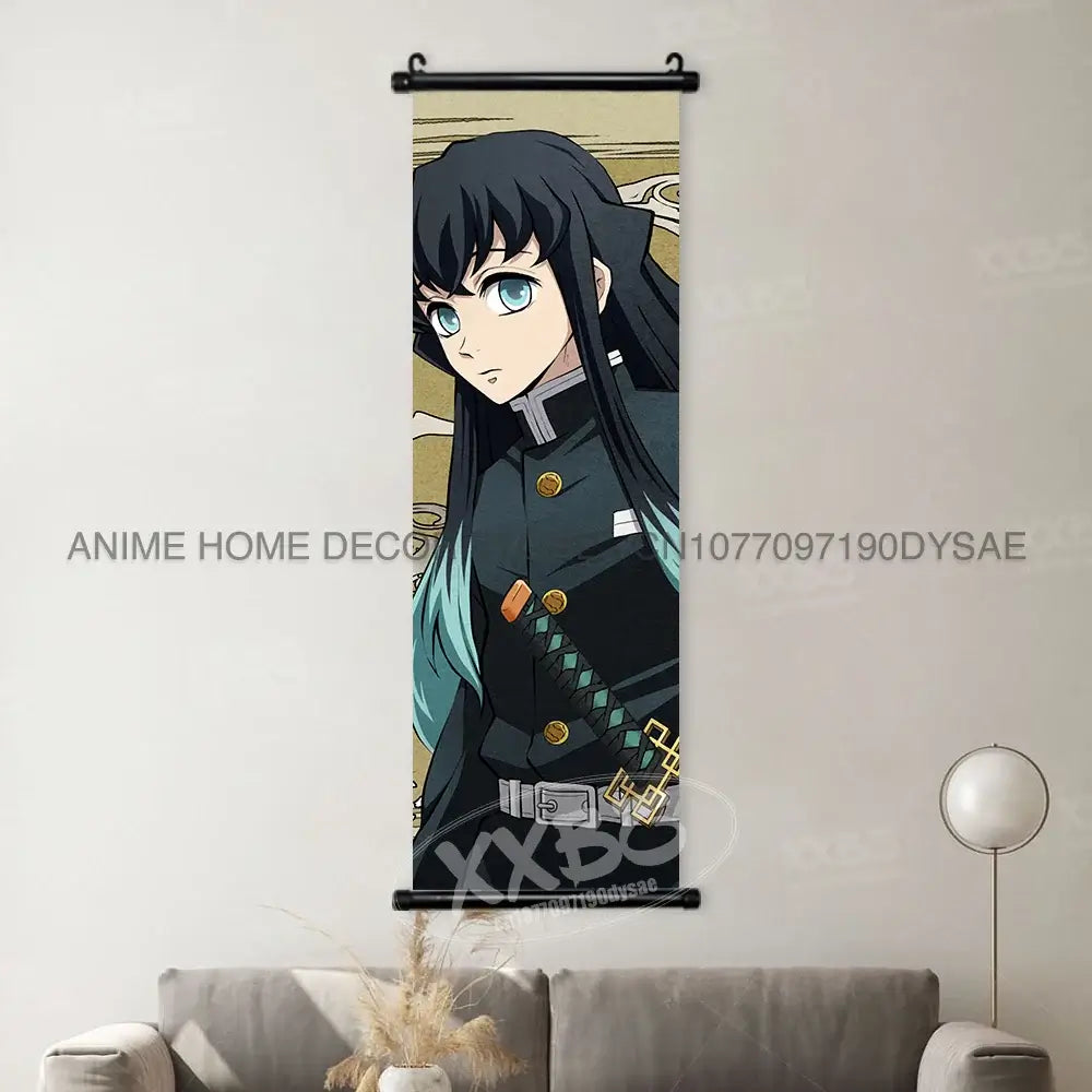 High-quality Demon Slayer Posters wall art scrolls featuring Hashira Kanroji Mitsuri, Iguro Obanai, and Tokitou Muichirou for home decor.