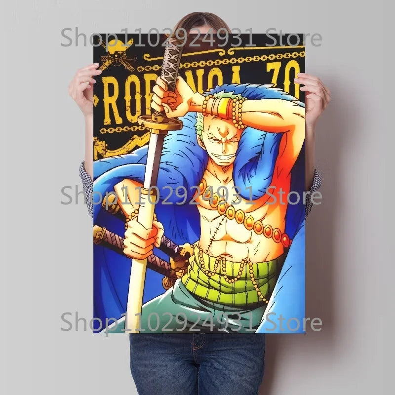 A colorful creative One Piece Luffy Zoro Poster printed on high-definition canvas, displayed as modern home wall art decoration.