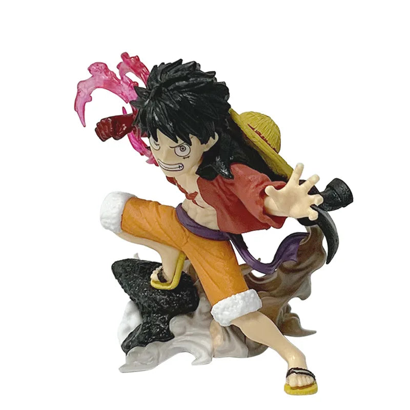 A 10cm One Piece Luffy Figures statue featuring Monkey D. Luffy with a Flowing Cherry Blossom Sakura theme, made of PVC for anime collections.